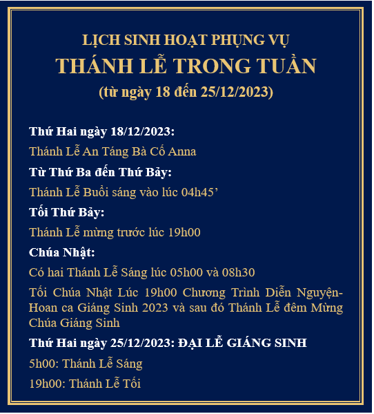 lịch tuần 18 12 2023